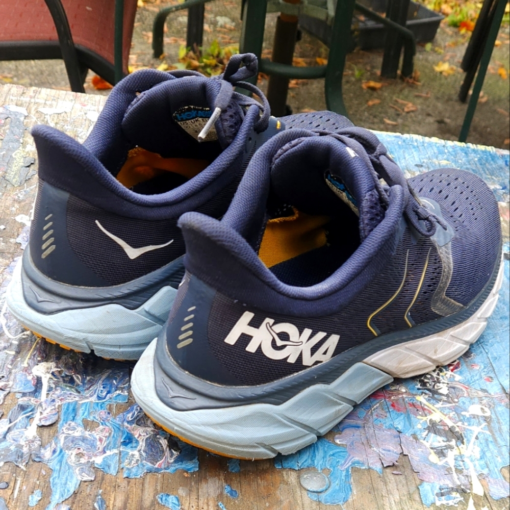 Hoka Navy and Yellow Running Shoes